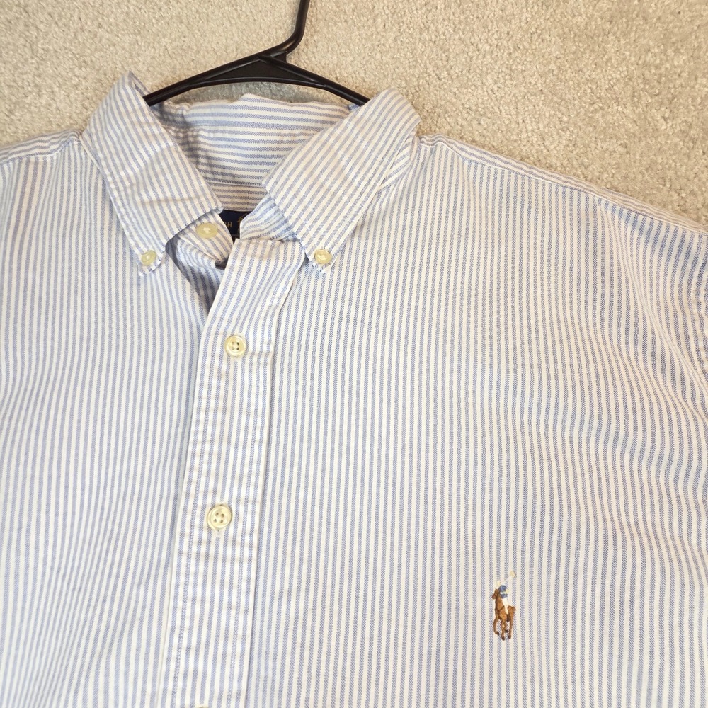 Ralph Lauren Mens 2XB Blue White Striped Oxford Button Down Shirt Long Sleeve